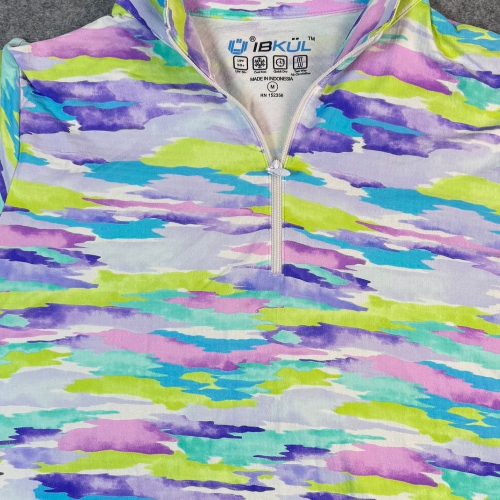 IBKUL Sun Shirt Womens Medium Purple Blue Watercolor Abstract IceFil Quarter Zip - Picture 3 of 8